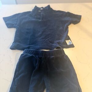 Blue Terry Cloth Shirt and Shorts Set